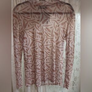 Tan Feather Print Long Sleeve Top